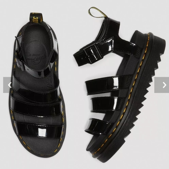 Dr. Martens Shoes - Dr. Martens Black Blaire Patent Leather Strap Sandals US 7 Womens